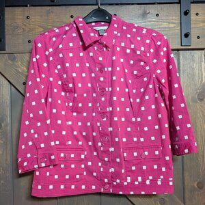 Christopher & Banks size XL hot pink with white square pattern jean jacket